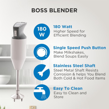 Buy BOSS E111 Portable Hand Blender 180 Watt | Easy to Clean and Store | ISI-Marked, Grey